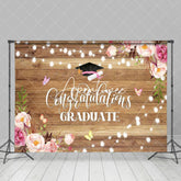 Aperturee - Aperturee Pink Floral Lighted Wood Grain Cheers Grad Backdrop